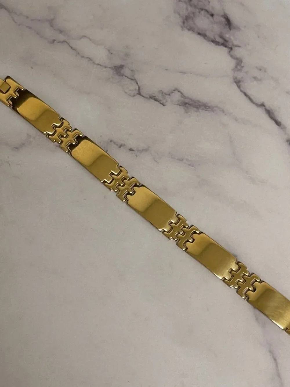 Mens Stainless Steel Bracelet Gold Tone Geometric Panel Link 8.5